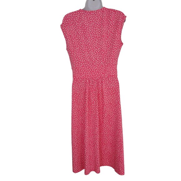 Lands End Pink White Floral Print Sleeveless Wrap Dress S 6 8 Surplice Modest - Picture 6 of 7